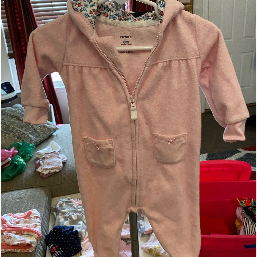 NWOT 6 month super soft and comfy baby girl onesie with hood.,